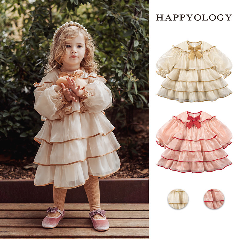 Happyology英国童装新款儿童长裙连身裙公主裙礼服蛋糕裙童连衣裙