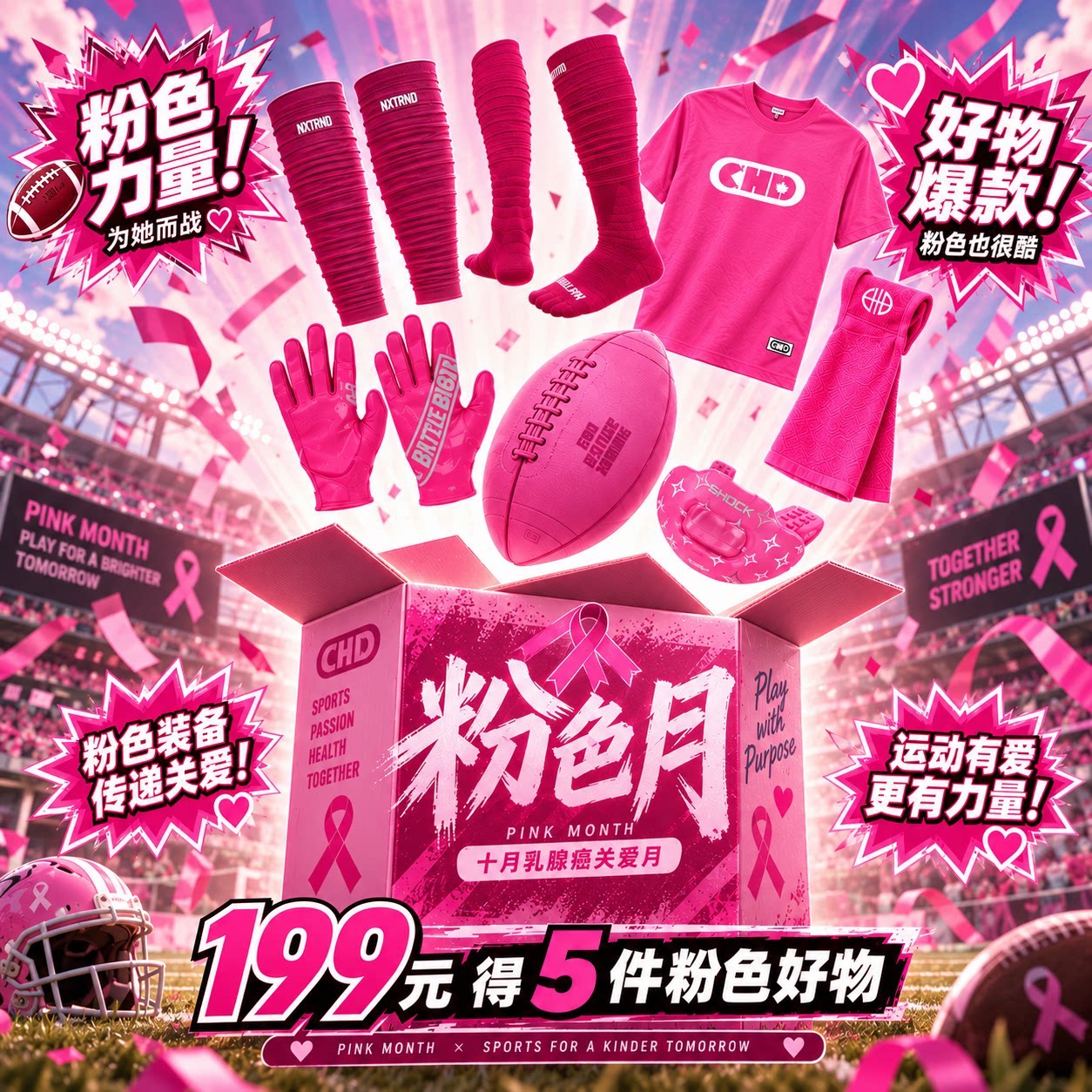 粉色特别活动 美式橄榄球部落新手服装活动橄榄球腰旗服装周边包