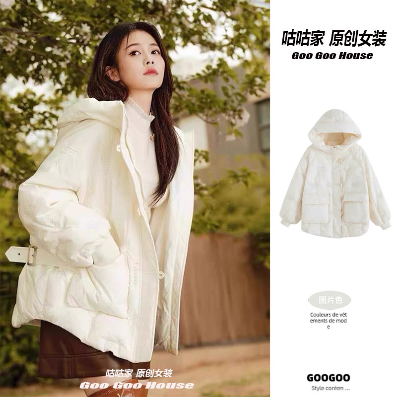 白鹿明星同款白色连帽棉服女冬季新款小个子保暖加厚外套