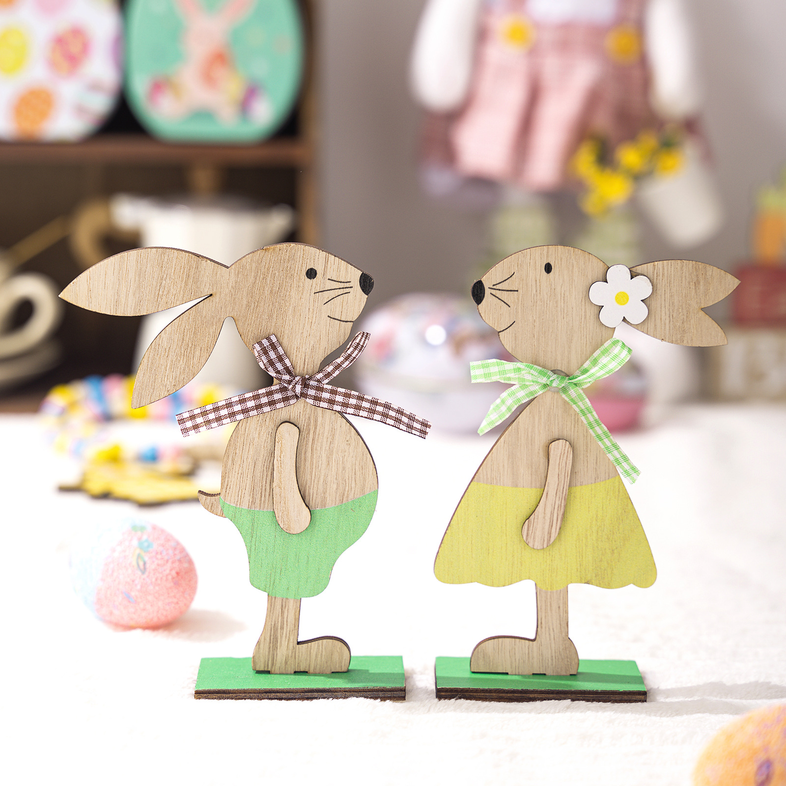 复活节兔子木质摆件装饰ins居家欧美工艺品 木制兔子桌面北欧装饰