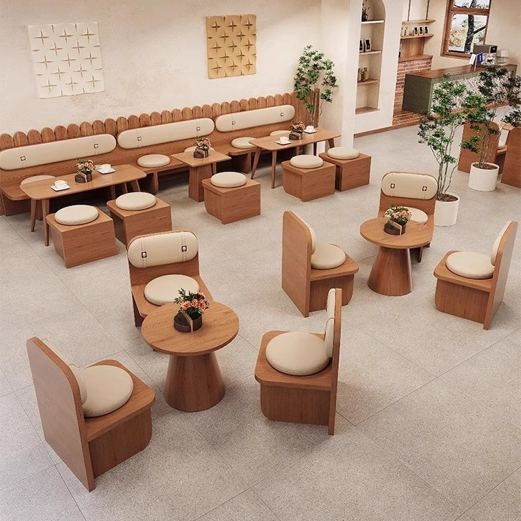 卡座沙发奶茶店桌椅组合咖啡厅餐桌商用酒吧餐饮茶楼靠墙实木座椅
