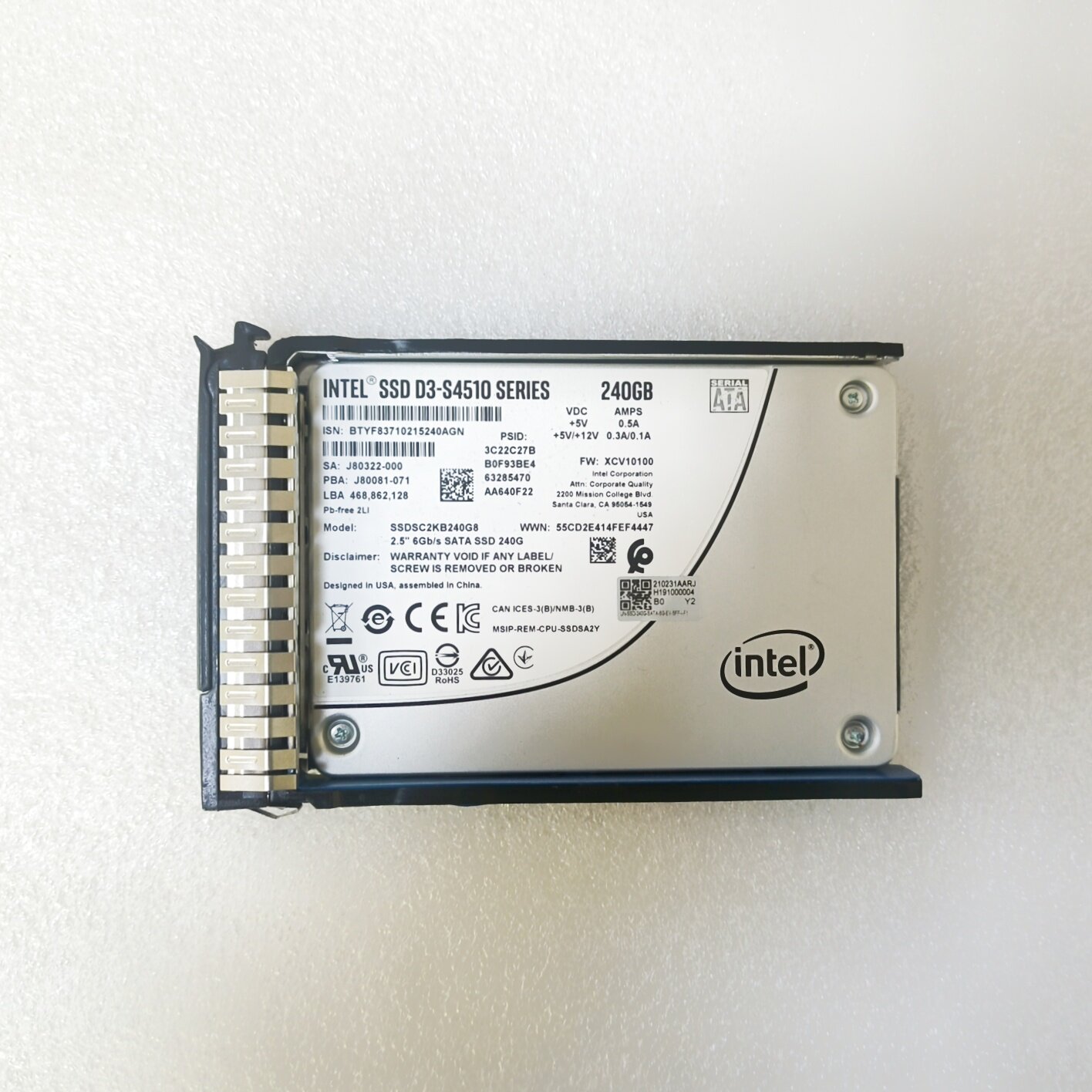 Inter/英特尔 S4510 240G SATA SSDSC2KB240G8 固态硬盘 SSD