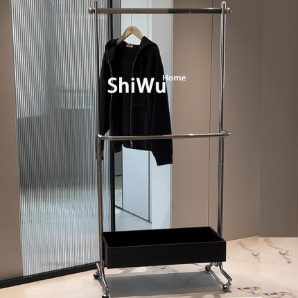 高级简约感不锈钢衣帽架卧室落地挂衣架家用一体挂衣架实木挂衣架