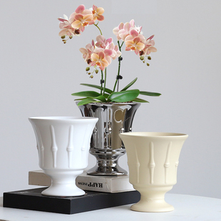 新款陶瓷花盆带托盘北欧蝴蝶兰虎皮兰梦香兰多肉绿植盆栽特价清仓