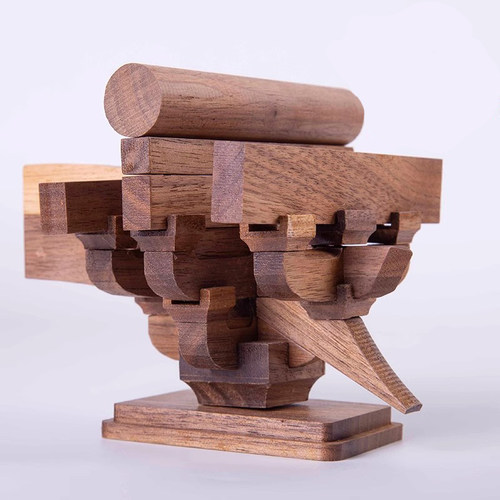 中国古建筑斗拱榫卯积木黑胡桃全实木拼插国潮玩具拼装模型教具 - 封面