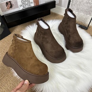 厚底增高勃肯雪地靴女2024冬季新款低帮加绒加厚防寒软底显瘦棉鞋