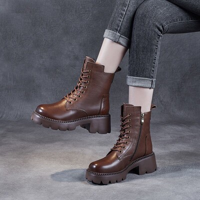 2025夏秋新款软皮厚底加绒马丁靴女英伦风透气短靴女单里单靴8778