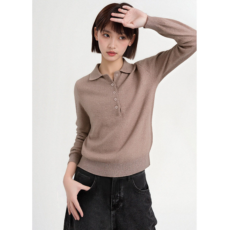 【LS定单】polo长袖纯色山羊绒针织衫女2025秋冬新款显瘦休闲上衣