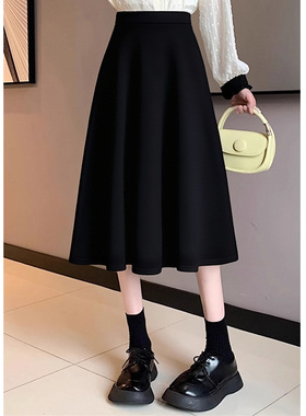 懒惰风高级感黑色半身裙女2025秋季新款气质显瘦垂感中长a字裙子