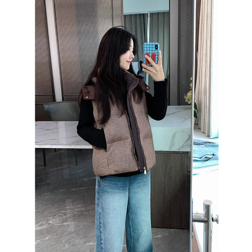 【雅*定单】连帽立领无袖马甲羽绒服女2025秋冬新款90白鸭绒外套