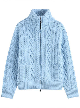 【BC定单】羊绒羊毛混彷纯色拉链针织开衫女2025秋冬新款立领上衣