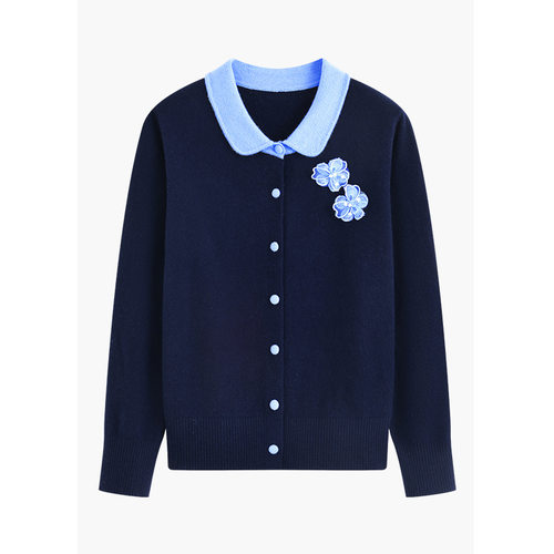 设计感立体花朵针织开衫女2025秋冬新款高级轻奢桑蚕丝小个子上衣