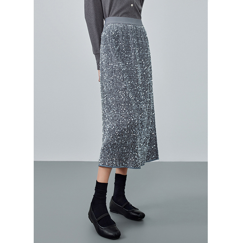高级感亮片半身裙女2025秋季新款设计感小众气质名媛中长a字裙子