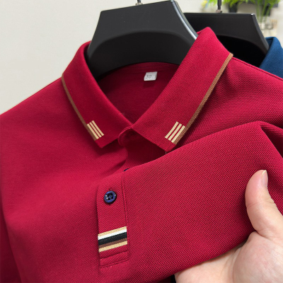 100%纯棉长袖T恤中年男士红色