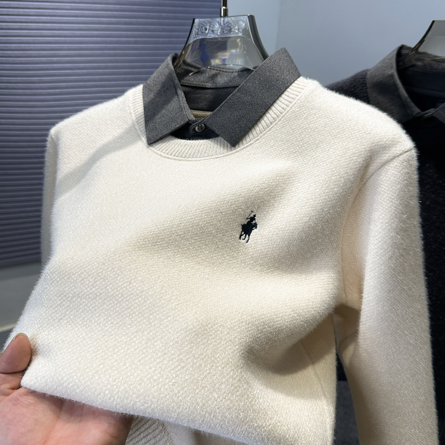 雪尼尔衬衫领毛衣男加绒加厚冬季