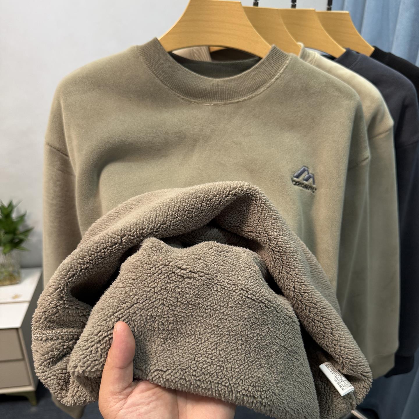 奥粒绒抓绒衣秋冬季加绒加厚卫衣