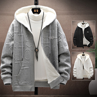 WASSUP羊羔绒外套男款秋冬季加绒加厚休闲连帽夹克潮流保暖卫衣