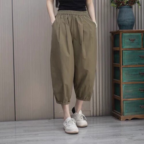 纯棉夏季休闲裤女瘦腿阔腿裤宽松胖MM裤子显瘦加大码洋气七分裤潮