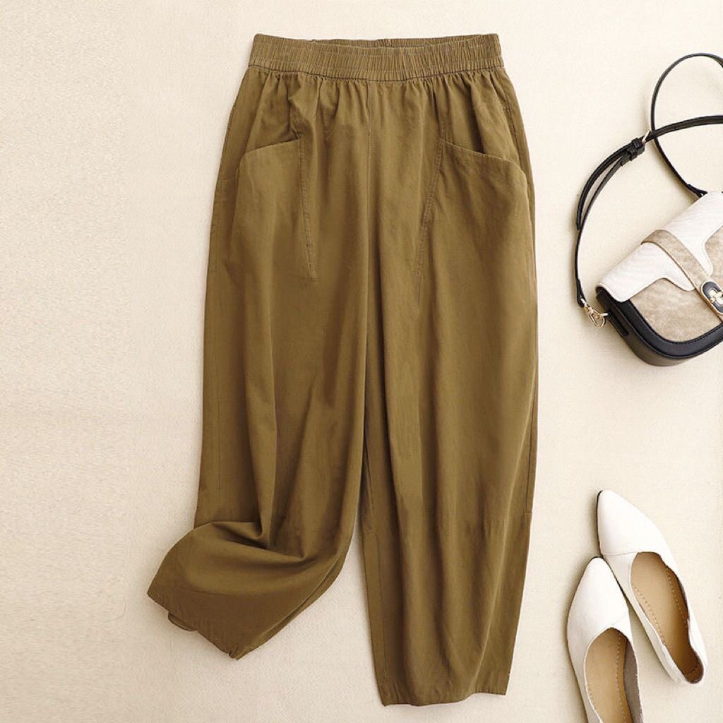 棉时尚春夏季九分休闲裤女新款百搭中年妈妈装宽松显瘦纯色哈伦裤