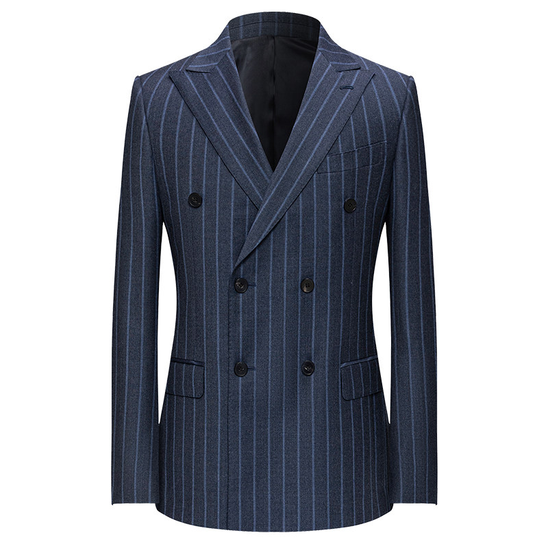 本派羊毛西装外套男意大利进口Filarte菲拉特条纹双排扣商务西服