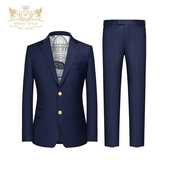 本派蓝色西装 新郎结婚西服 高档羊毛定制教父男士 套装 男意大利风格