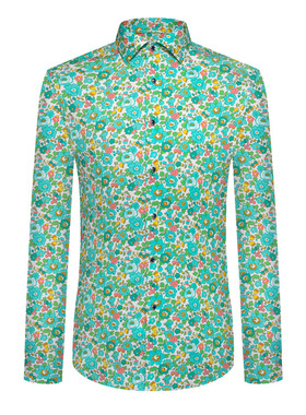 本派短袖衬衫男夏季新款betsy贝奇印花绿色棉质休闲痞帅碎花衬衣