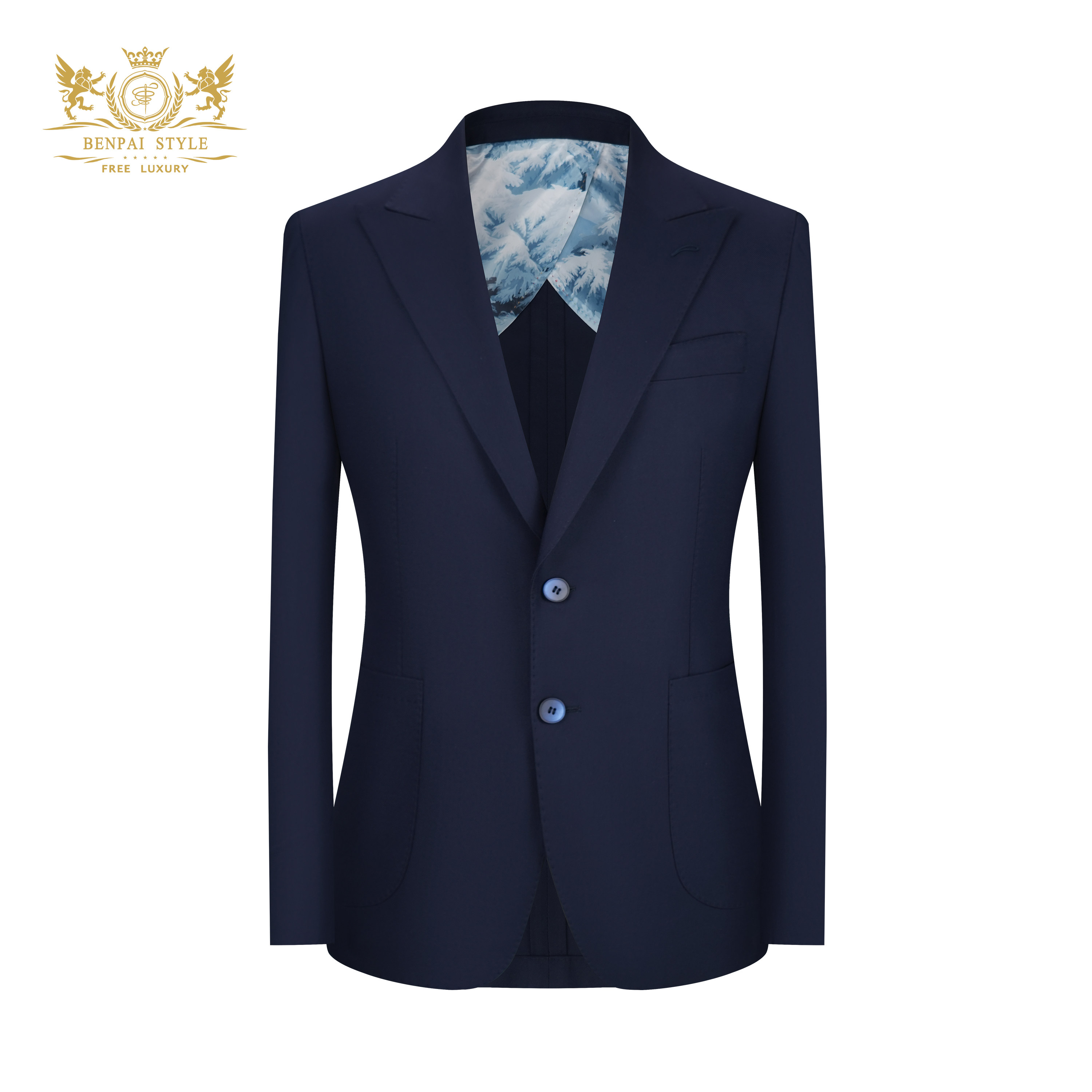 本派高定半麻衬西装男新款夏季薄款藏蓝色弹力西装定制职业装西服