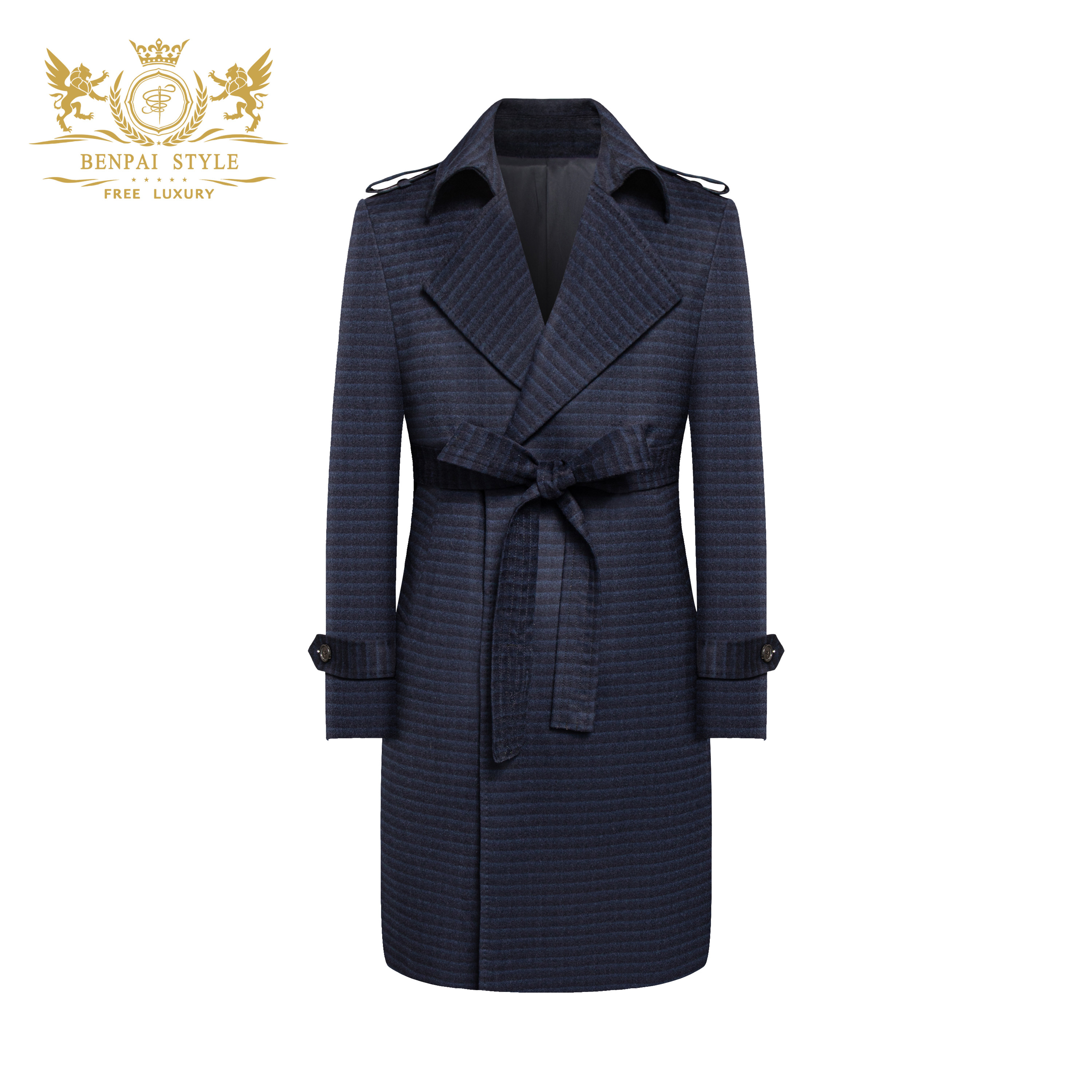 本派羊毛大衣2026早春新款男士英伦风腰带长款羊毛外套战壕风衣潮