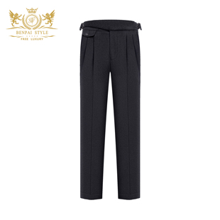 本派厚款西裤男士那不勒斯冬季加厚羊绒羊毛混纺意式修身蓝黑裤子