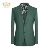 本派高定半麻衬西装 男高级舒适透气绿色那不勒斯半里休闲西服套装