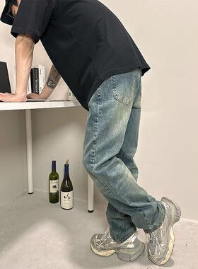 Z POCKET美式水洗做旧cleanfit直筒牛仔裤男款宽松阔腿裤夏季裤子