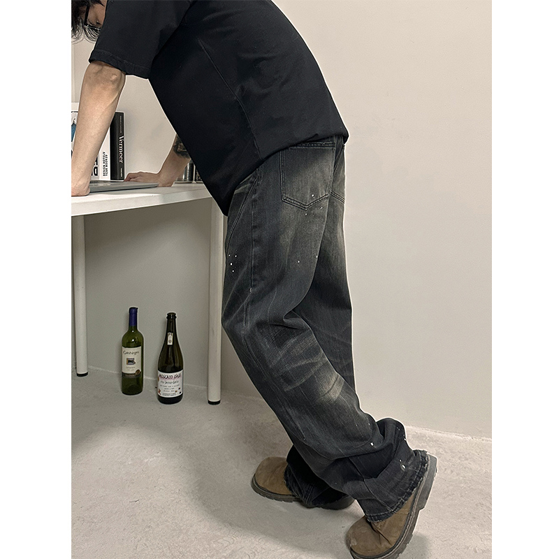 ZPOCKET美式复古泼墨牛仔裤