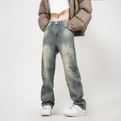 子秋冬 垂感男女裤 POCKET美式 复古水洗破洞休闲宽松直筒牛仔裤