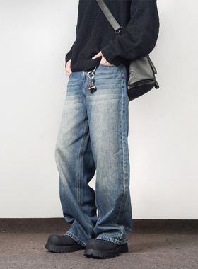 Z POCKET高街美式休闲复古黄泥牛仔裤男款直筒宽松裤子男女夏季