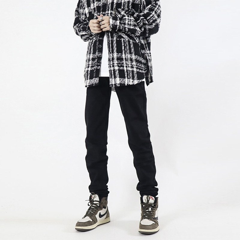 Z POCKET美式高街休闲显瘦修身黑色小脚牛仔裤男款潮牌裤子秋冬女