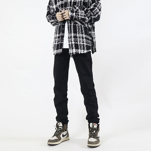 POCKET美式 潮牌裤 高街休闲显瘦修身 男款 子春秋女 黑色小脚牛仔裤