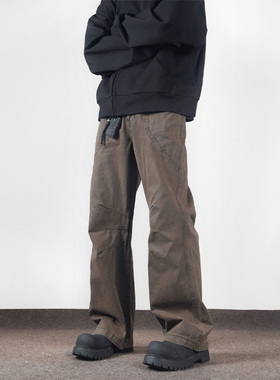 Z POCKET美式复古棕色直筒工装裤潮牌男女cleanfit裤子宽松休闲裤