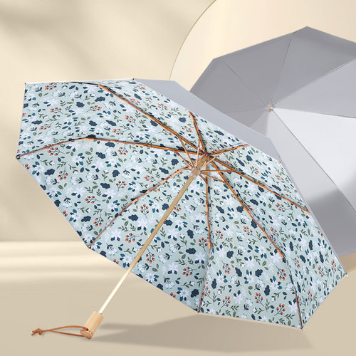 牡丹田园风钛银双层三折伞