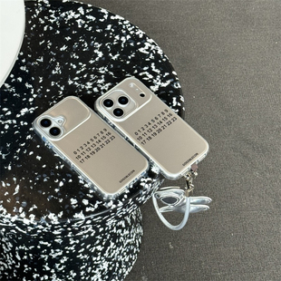 新年ins小众高级感极简风马吉拉数字银色小马手提挂绳17promax适用iphone16pro电镀银色双层15手机壳14苹果13