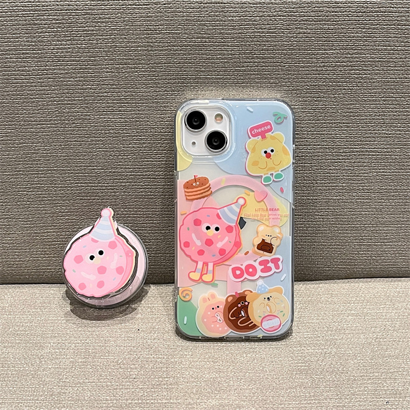 日韩ins可爱甜美粉色甜甜圈芝士饼干磁吸支架15promax适用iPhone14plus双层印花13pro手机壳12保护套女款11