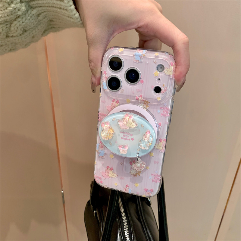 韩国ins可爱少女心甜美粉色立体小猪吊坠磁吸支架17promax适用iphone16pro双层睡衣星星小猪15手机壳14苹果13