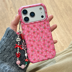 韩风ins小众古早少女甜美粉色草莓细闪手链17promax适用iphone16pro双层星星15手机壳苹果14硬壳防摔13保护套