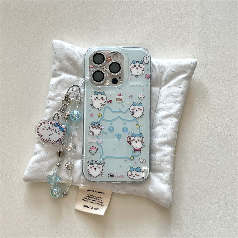 日韩ins卡通可爱少女心奶蓝小八公仔插画手链吊坠16promax