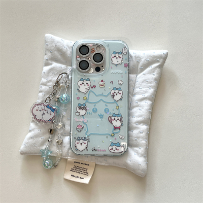 日韩ins卡通可爱少女心奶蓝小八公仔插画手链吊坠16promax适用iphone15pro双层闪粉14手机壳苹果13硬壳防摔男