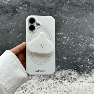 ins创意小清新可爱趣味大蒜支架16promax适用iphone15pro冷淡风简约线条14手机壳苹果13保护套软壳防摔女款