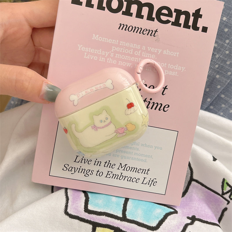 夏日粉色少女心可爱露营野餐猫咪挂环airpods1/2代适用pro保护套4代3代苹果蓝牙耳机套女款防摔pro2/3少女