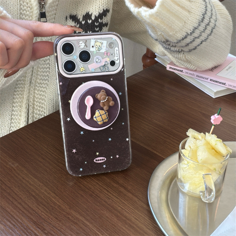 立体珍珠小熊磁吸支架手机壳