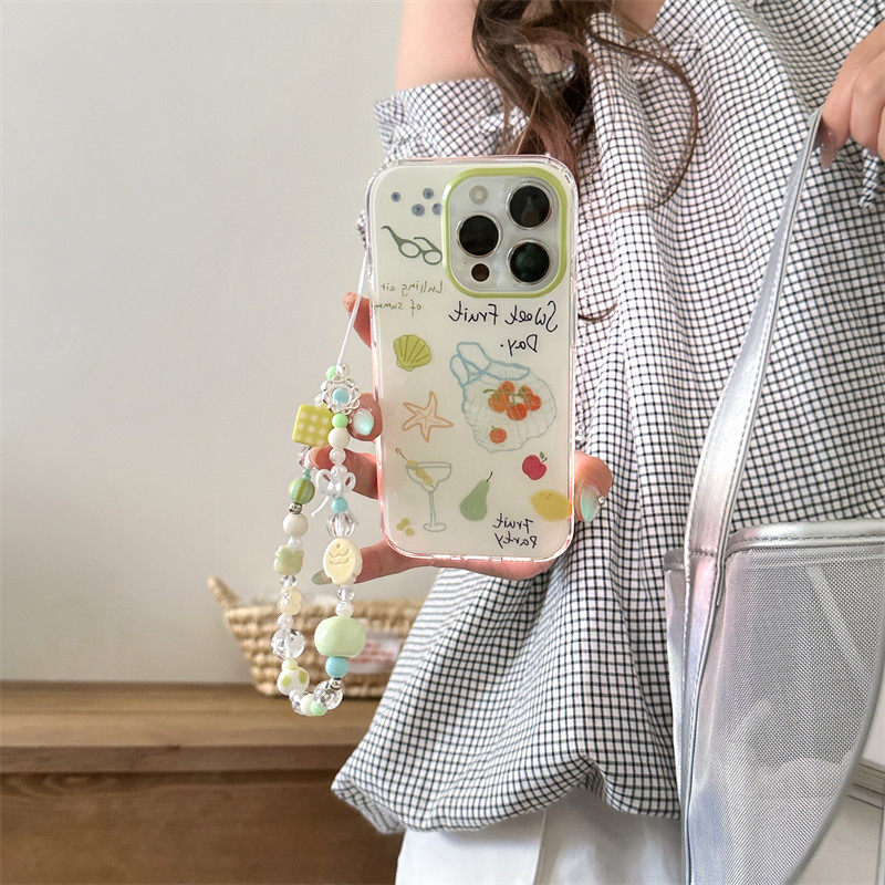 韩风小众可爱手绘一袋番茄购物袋涂鸦手链16promax适用iphone15pro双层印花海星14手机壳苹果13硬壳防摔少女