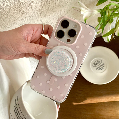 夏日ins小众高级感创意流沙闪粉磁吸支架16promax适用iphone15pro简约波点粉蓝磁吸双层14手机壳苹果13女硬壳