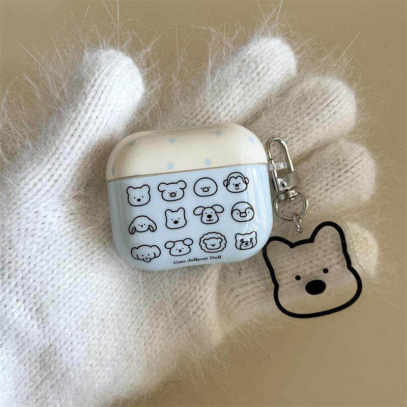 日韩ins简约小清新奶蓝波点小动物西高地狗狗挂件1/2代适用airpods pro2 苹果无线蓝牙耳机套4代女3代保护套